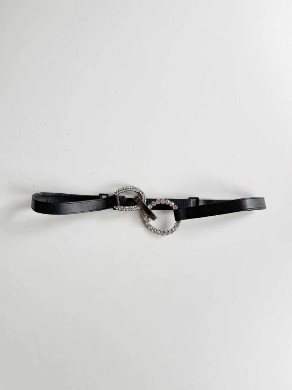 SUZI ROHER Black Leather Crystal Buckle Elastic Stretch Belt, Size XL